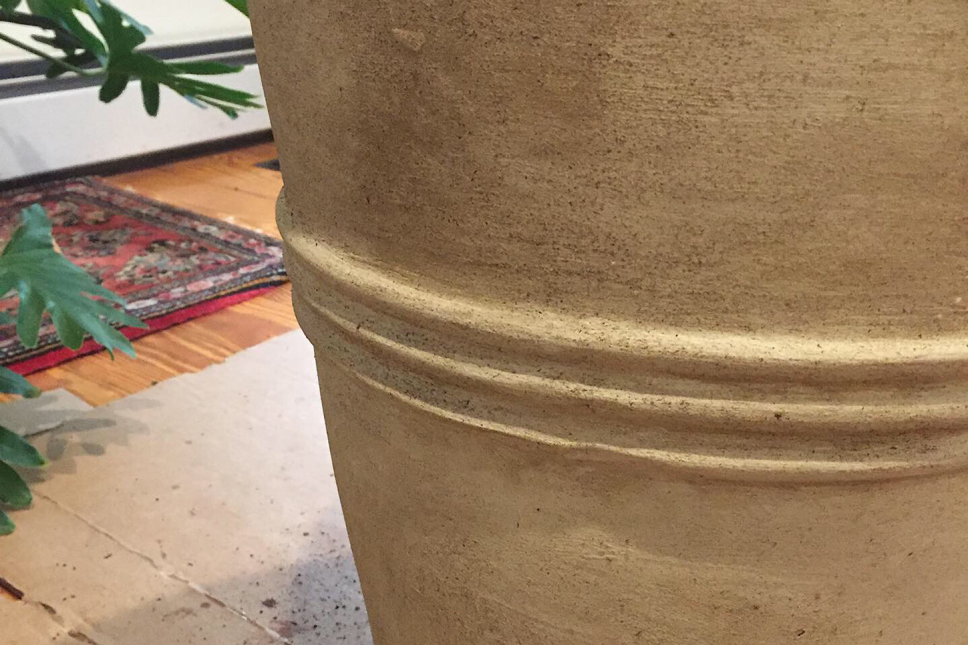 Coffee Stained Terra Cotta Planter Closeup