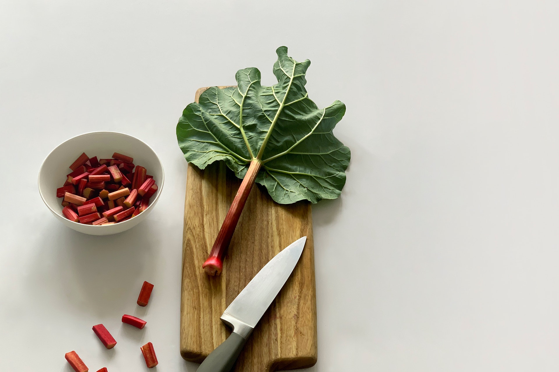 Garden Rhubarb on cutting board