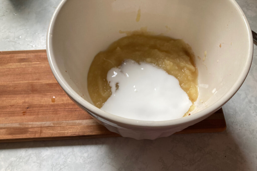 Ornament making glue and applesauce in mixing bowl