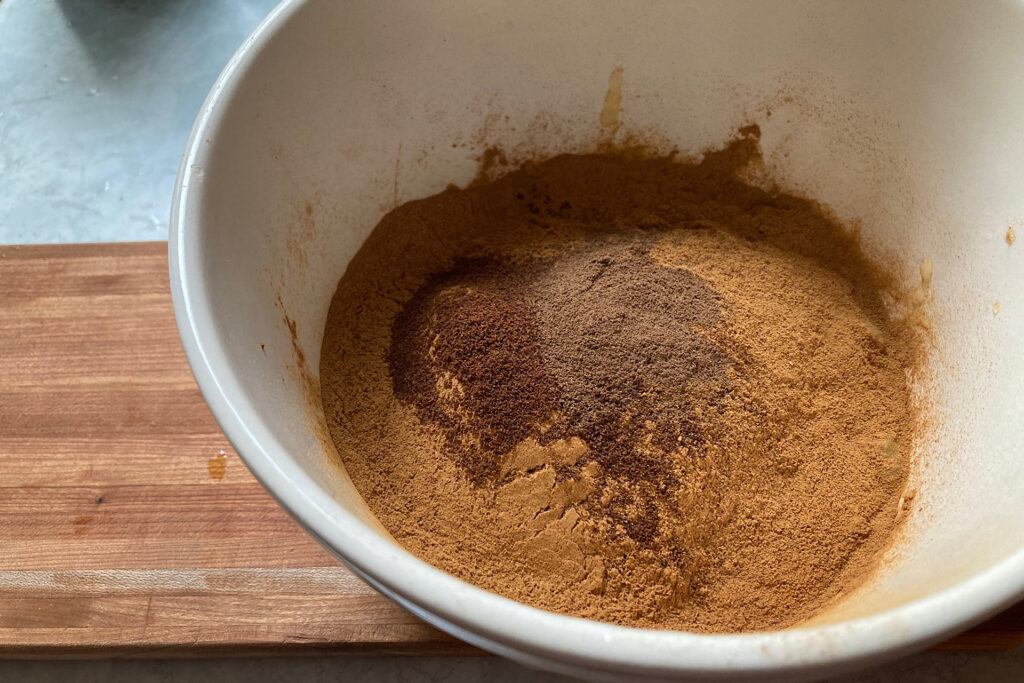 Spices in mixing bowl for ornament baking