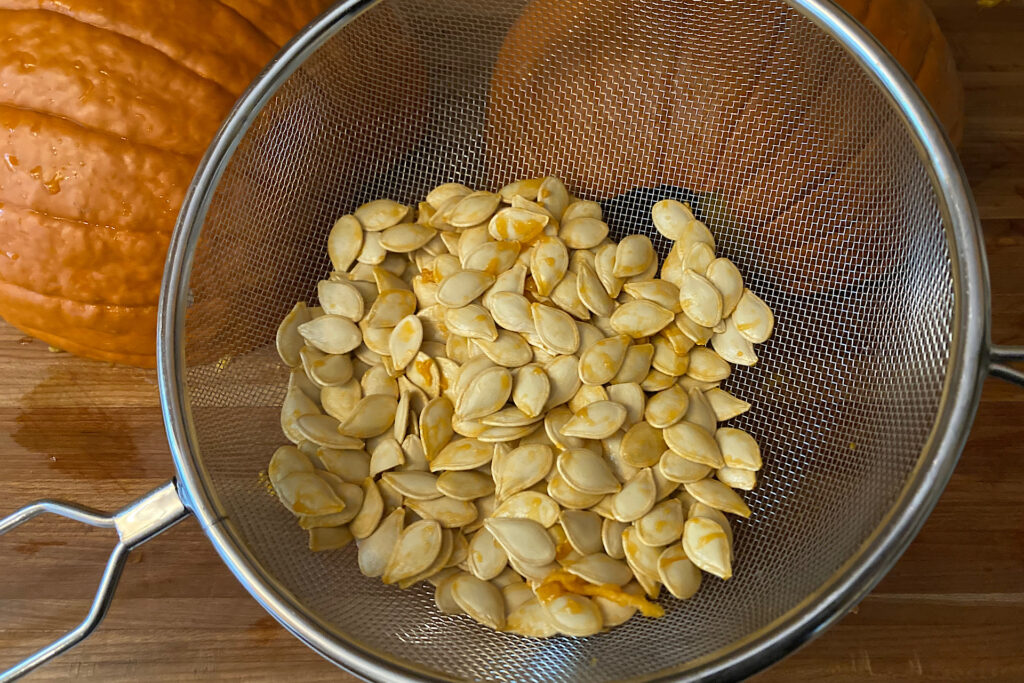 Pumpkin Seeds in Strainer