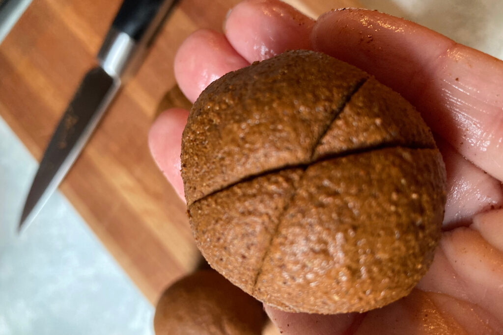 Knife scores on ornament dough