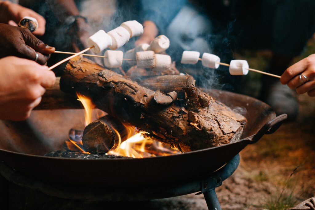 Small fire with toasted marshmallows