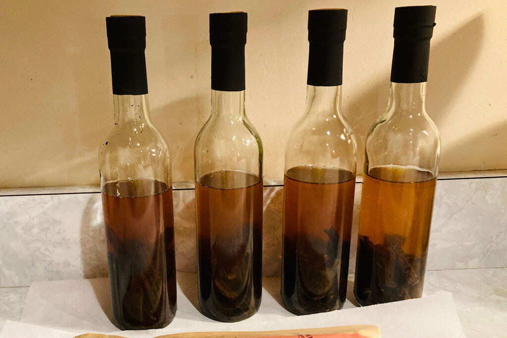 Shaken fresh bottles of DIY vanilla infusion/extraction