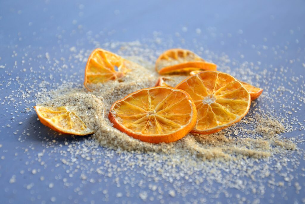 Orange slices with sugar