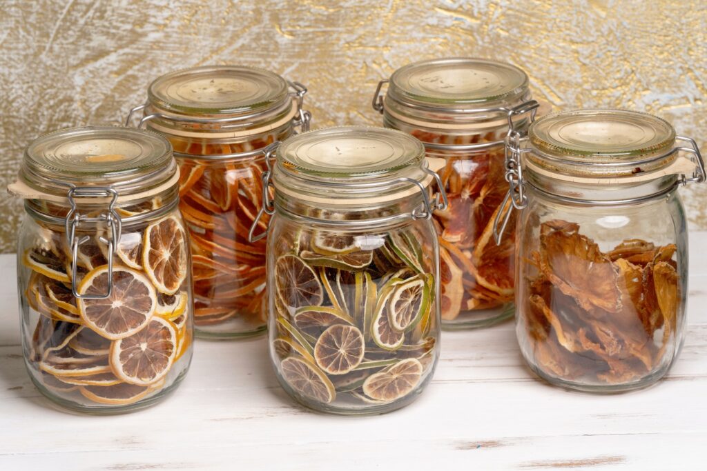 Dried citrus slices in jars