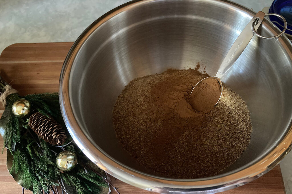 Cinnamon and flax in mixing bowl