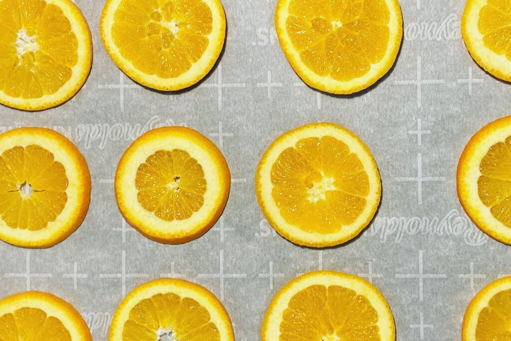 Orange slices on parchment