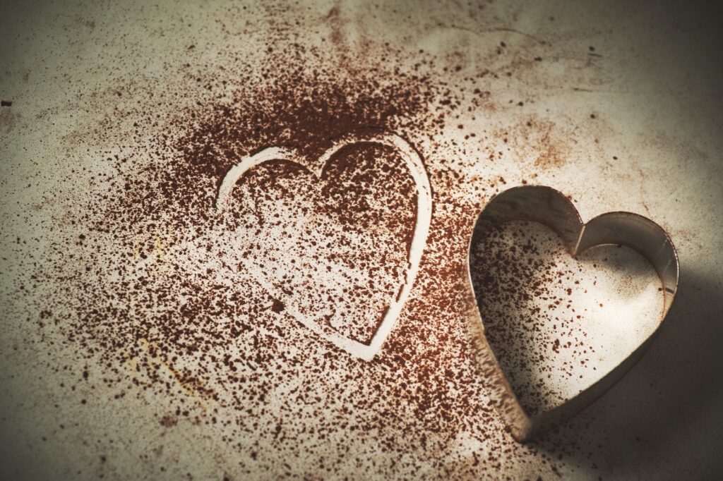 Cocoa Powder with Heart Cookie Cutter