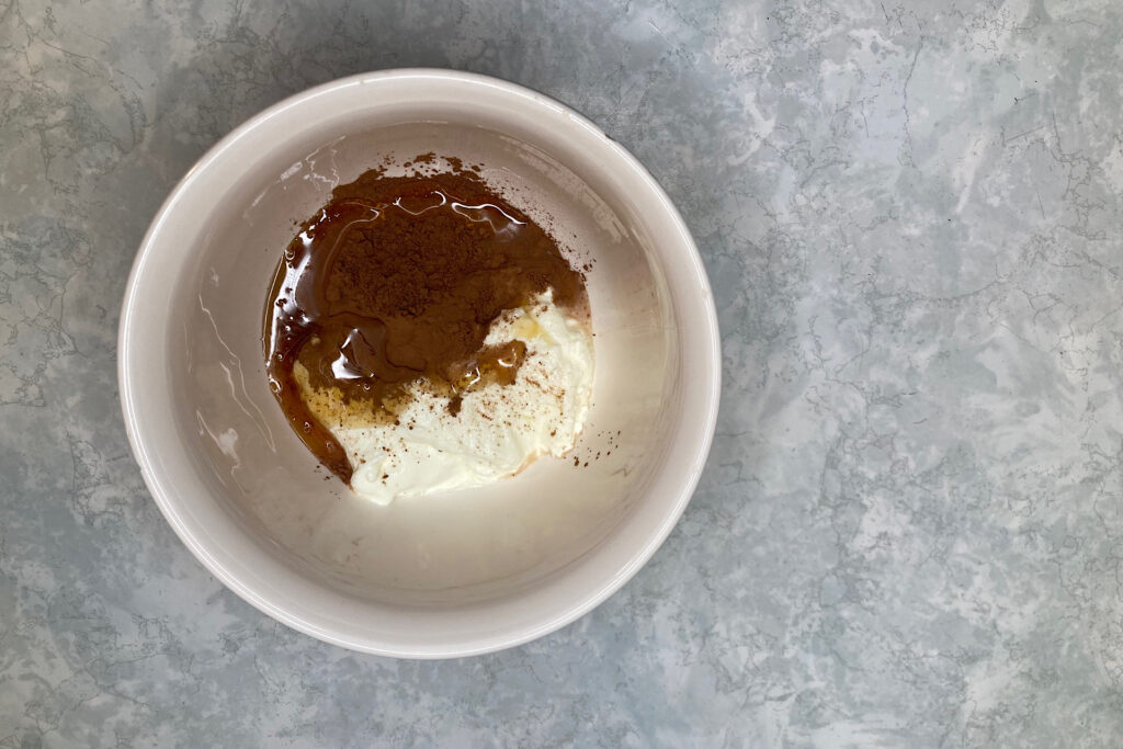 Greek Yogurt Cocoa and Honey in a Mixing Bowl