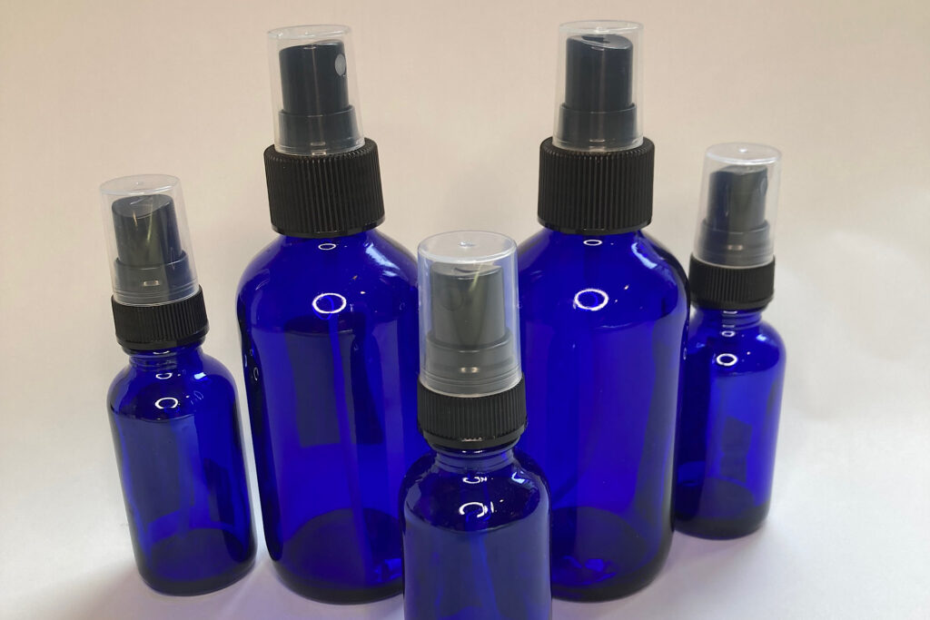 Blue Glass Pump Spray Bottles