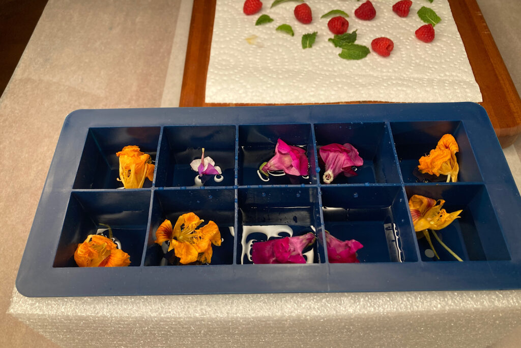 Florals in Ice Cube Compartments