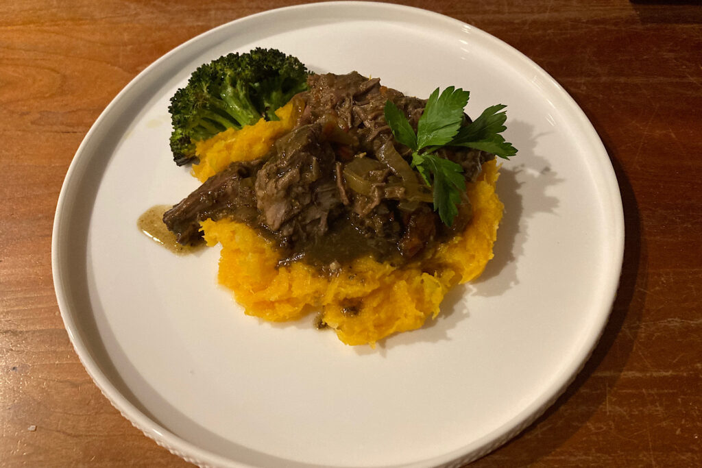 Slow Cooker French Onion Roast With Butternut Squash and Broccoli