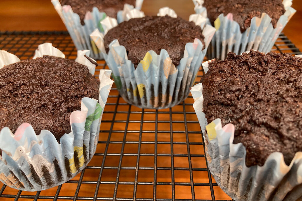 Baked Unglazed Chocolate Rhubarb Muffins