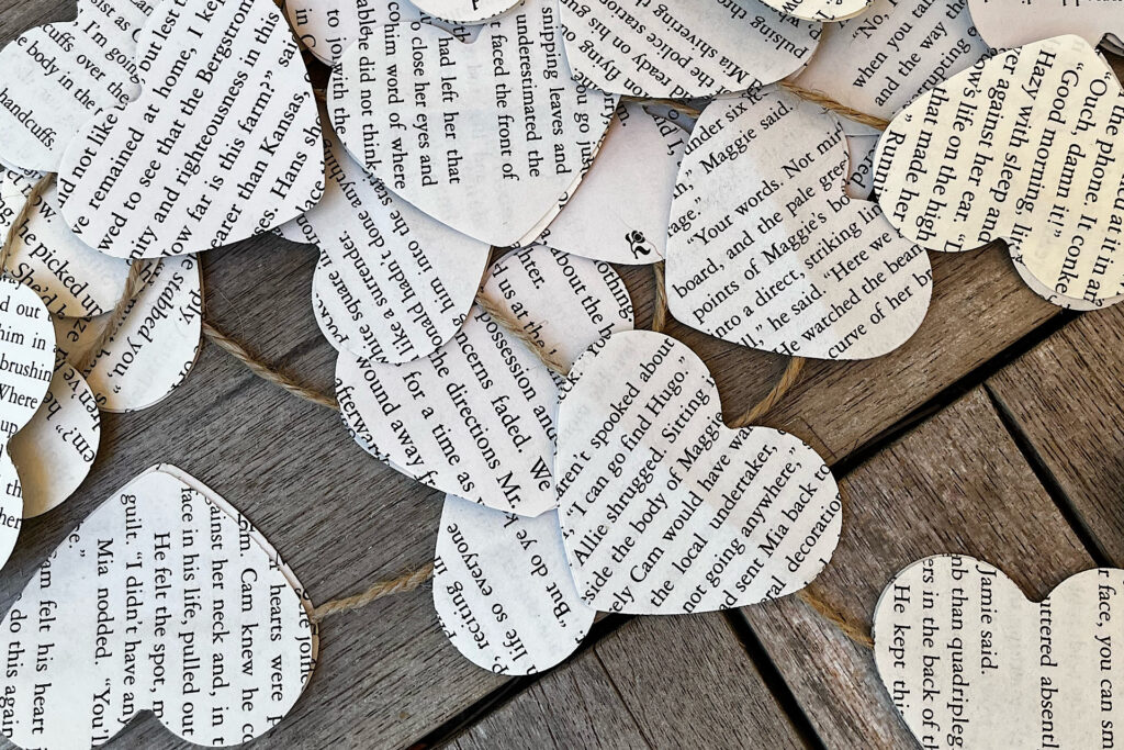 Literary Hearts Affixed to String