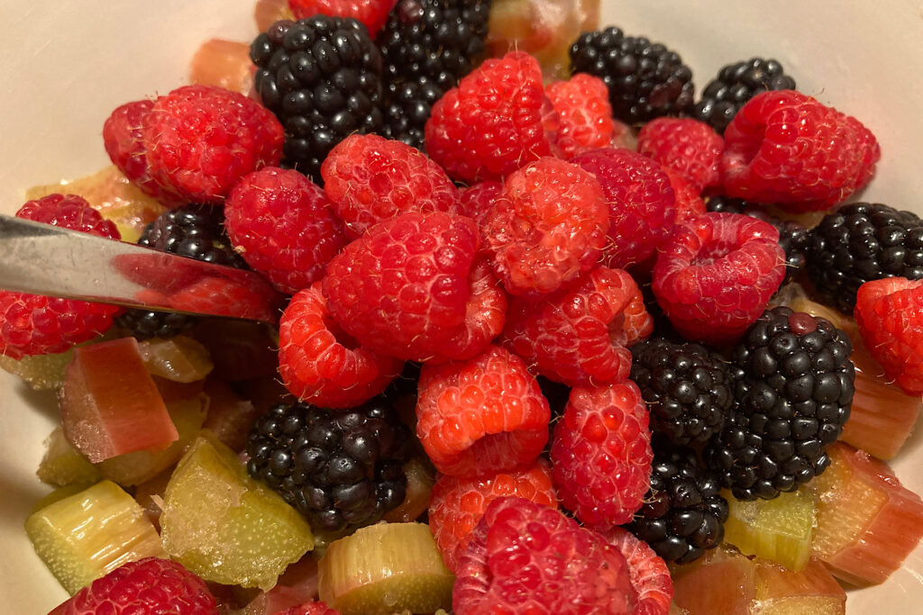 Rhubarb Blackberries and Raspberries for Crisp