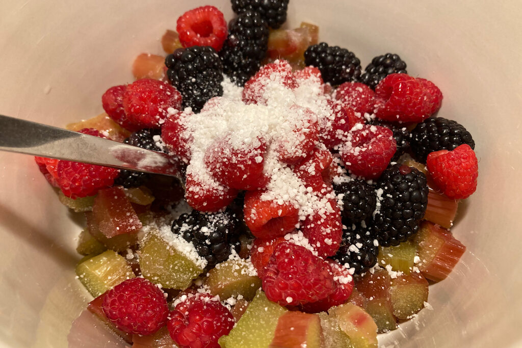 Tapioca and Berries for Rhubarb Berry Crisp