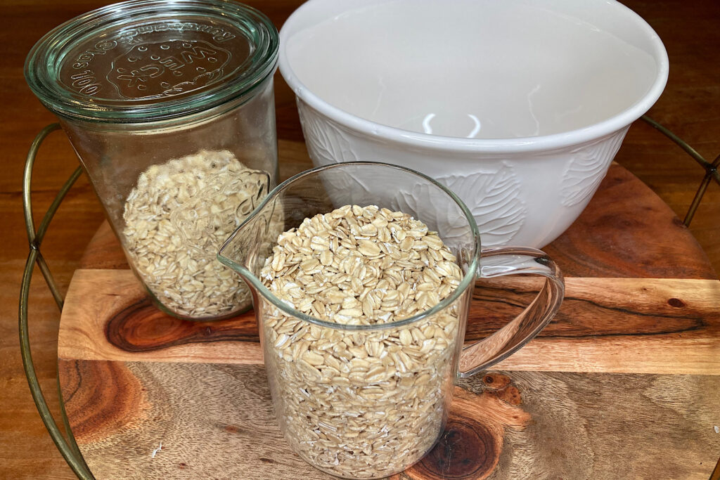 Organic Rolled Oats Measured for Homemade Granola