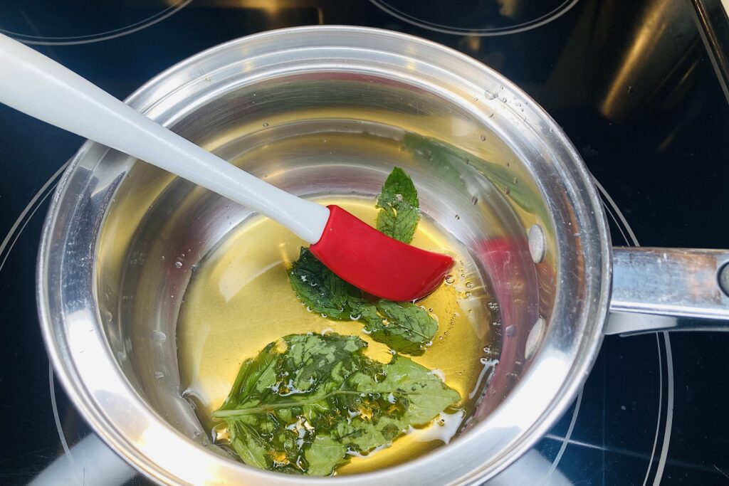 Saucepan and Spatula with Basil Lime Mint and Honey