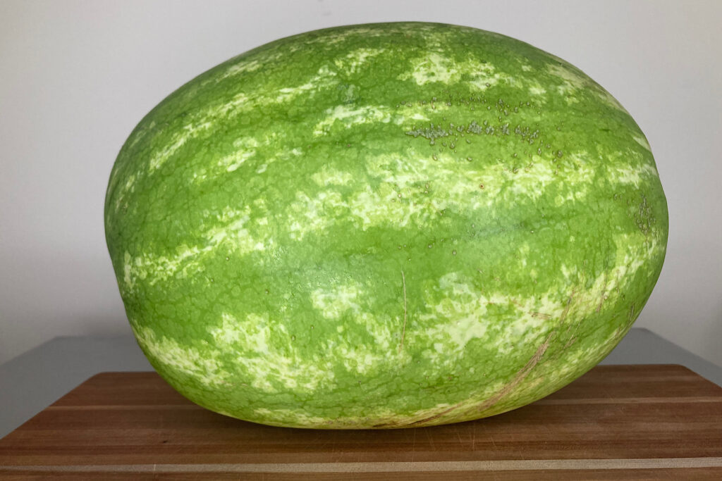 Whole Watermelon on Wooden Cutting Board