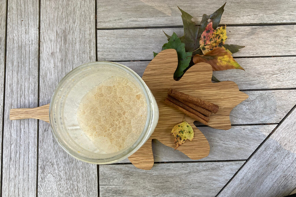 Shaken Pumpkin Spice Half and Half in Mason Jar