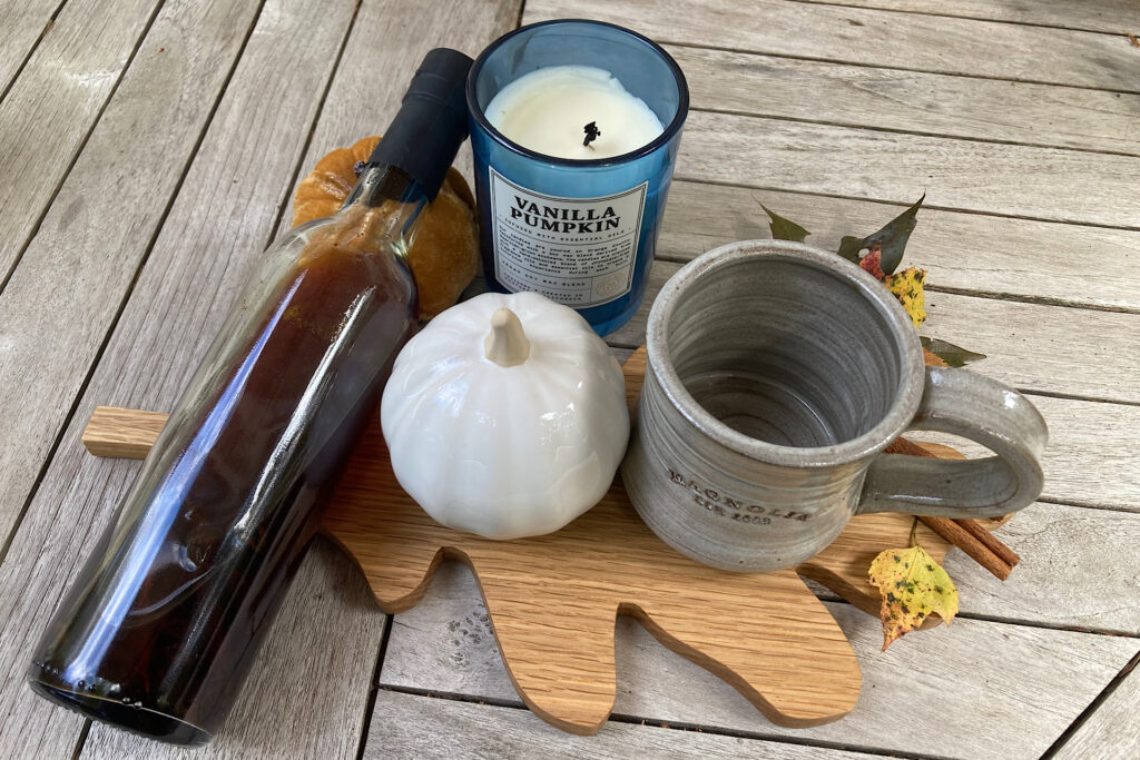 Vanilla Extract & Vanilla Candle on Autumnal Trivet