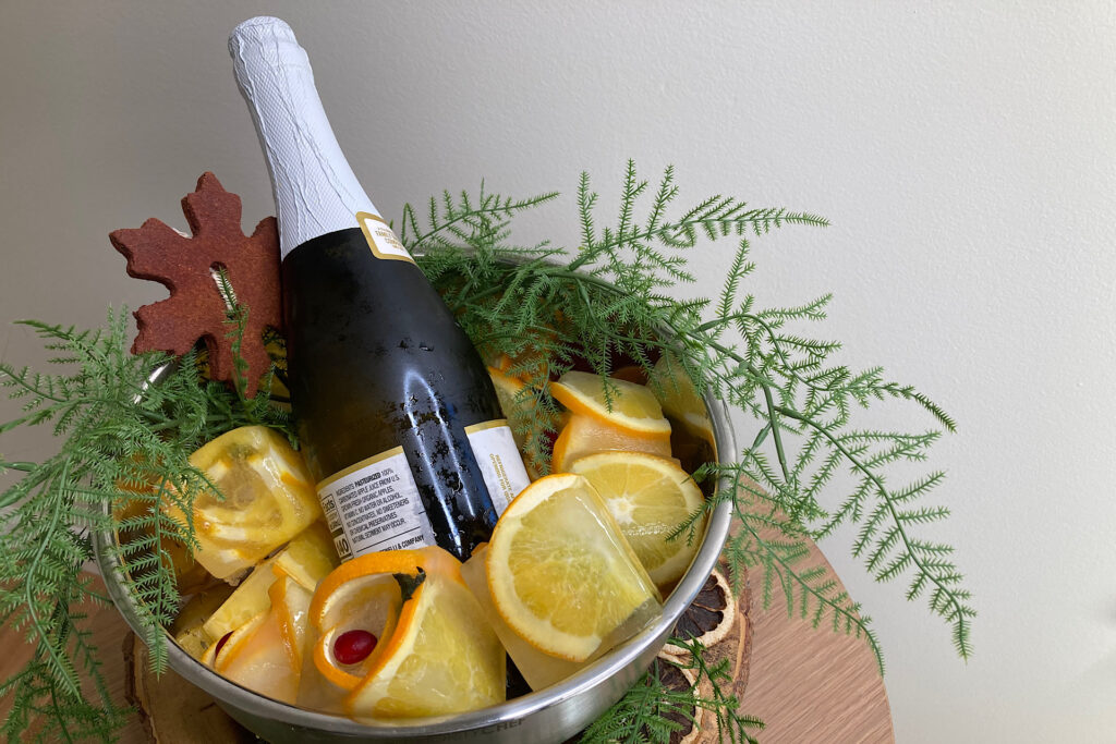 Bottle of Bubbly in Citrus Blossom Ice Bucket