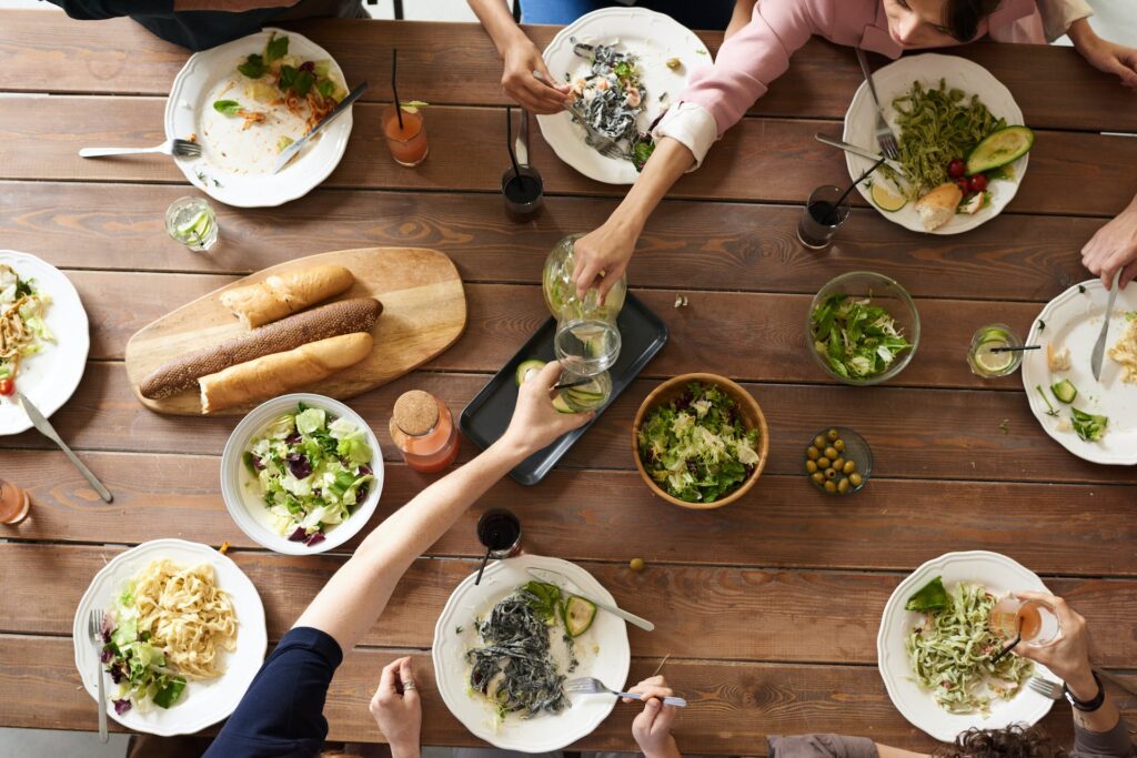 Overhead shot of dining table.