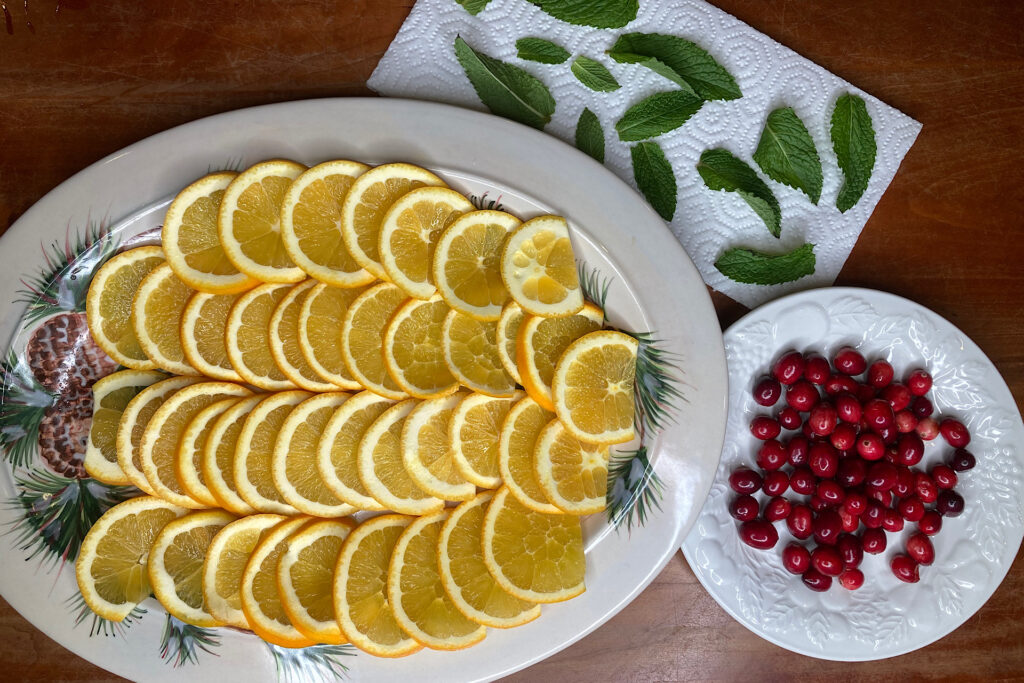 Sliced Oranges Cranberries and Mint