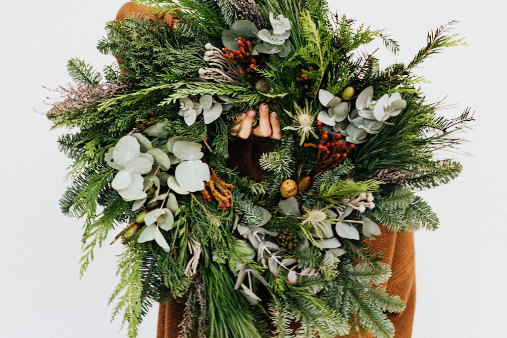 Closeup of holiday wreath