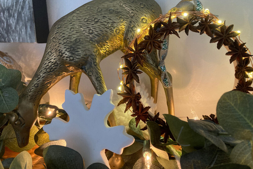 Brass Reindeer with Star Anise Wreath