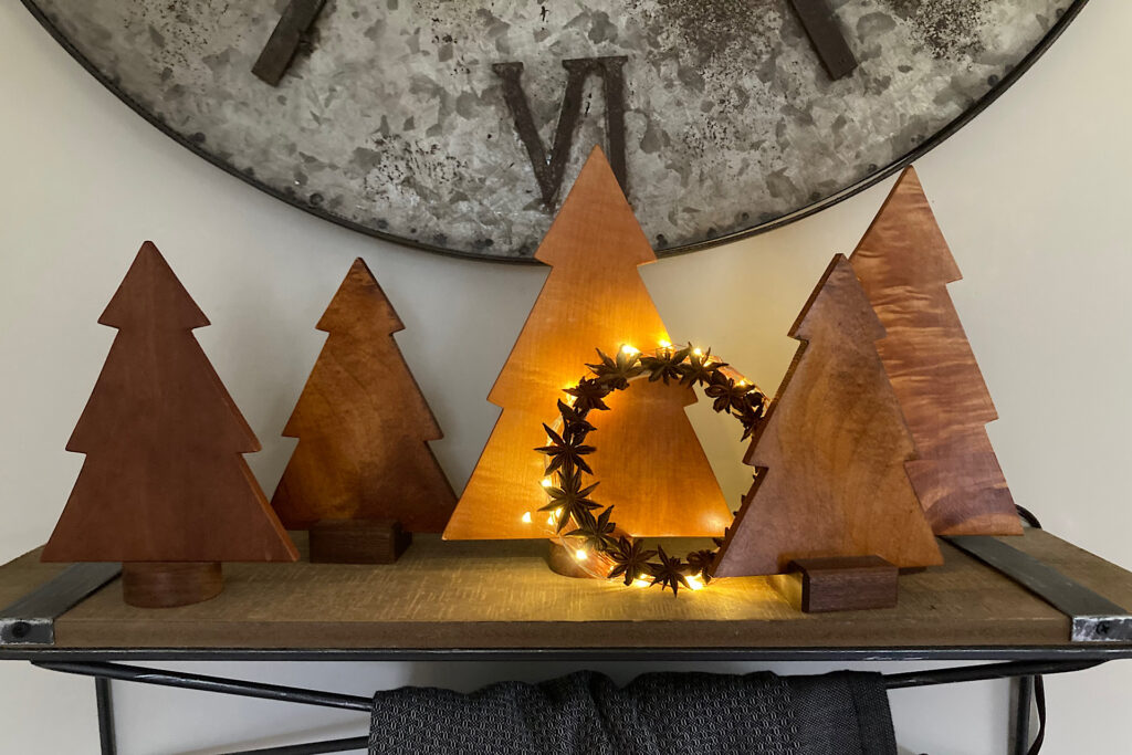 Star Anise Wreath with Wooden Fir Trees and Vintage Clock