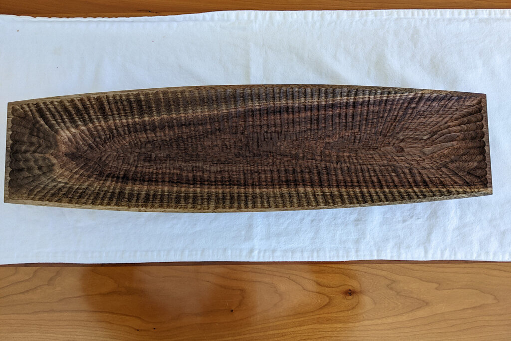 Hand Carved Walnut Tray on Muslin Runner