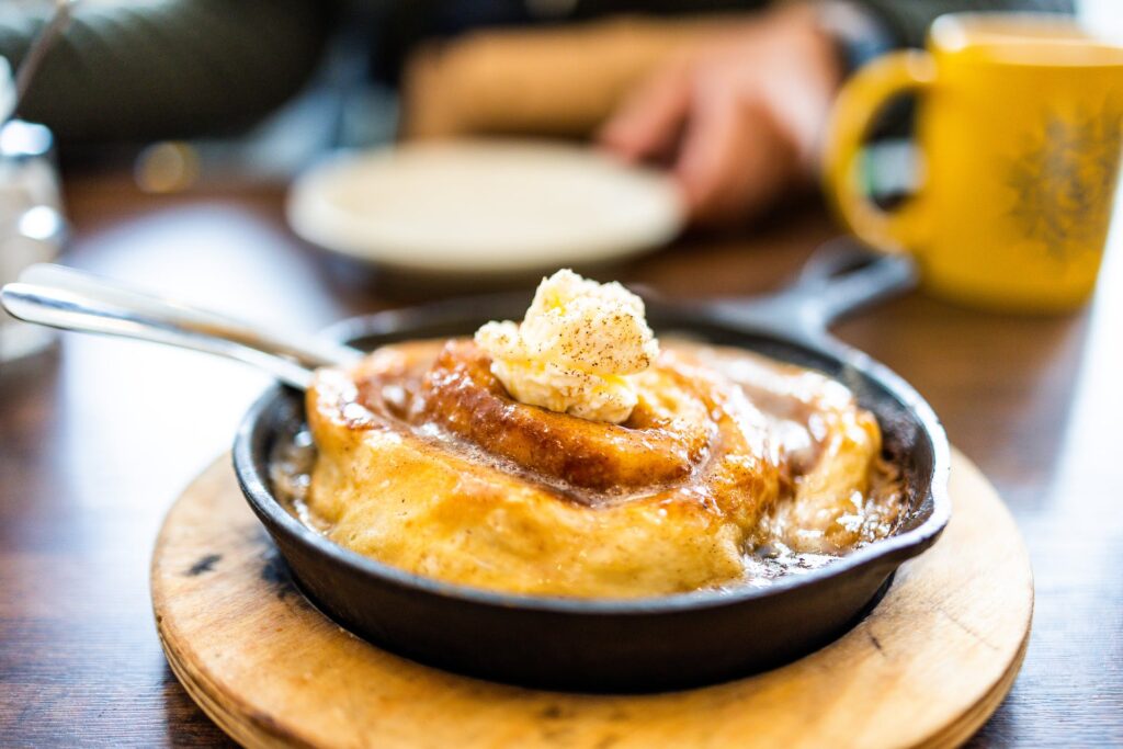 baked dessert in cast iron skillet