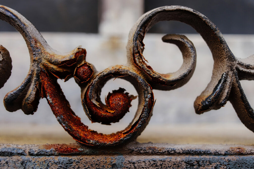 rusty cast iron gate closeup