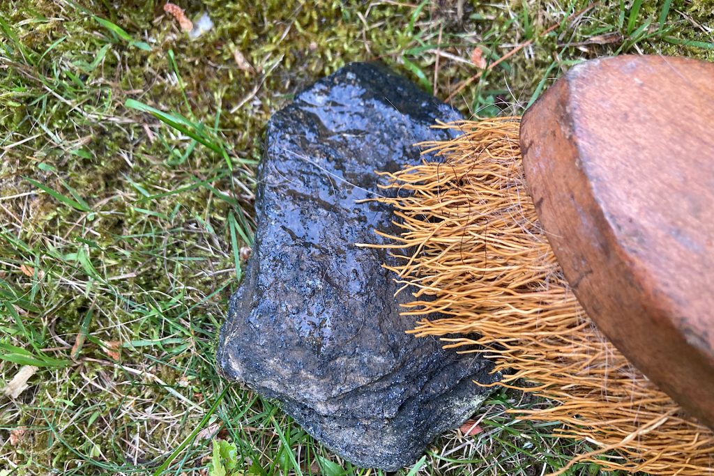 scrubbing rocks for diy birdbath fountain