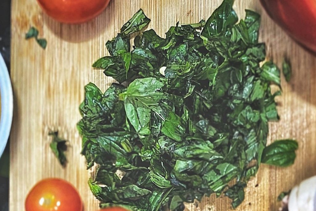 chopped mint on cutting board