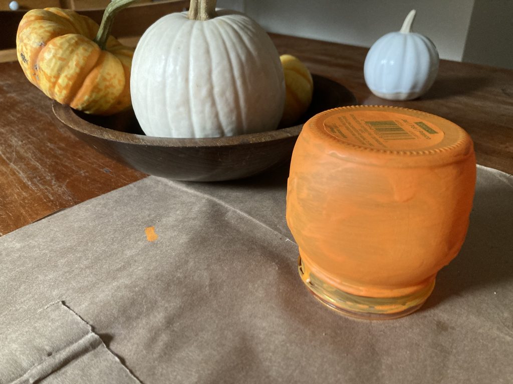 Additional coats of chalk paint on pumpkin mason jar