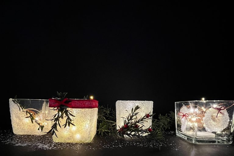 Frosted Epsom Salt Candle Jars Lit Up