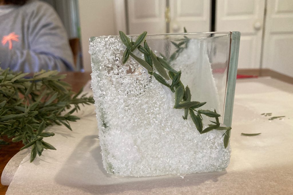 Diagonal frosted epsom salt candle jar