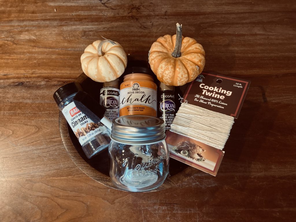 Supplies for mason jar pumpkin lantern