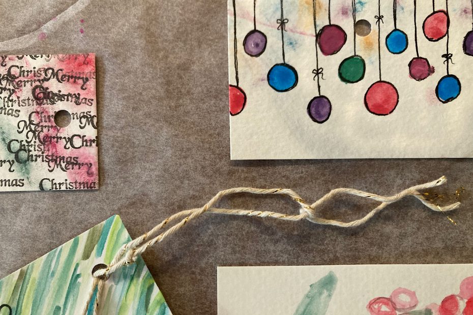 Close-up of DIY gift tags