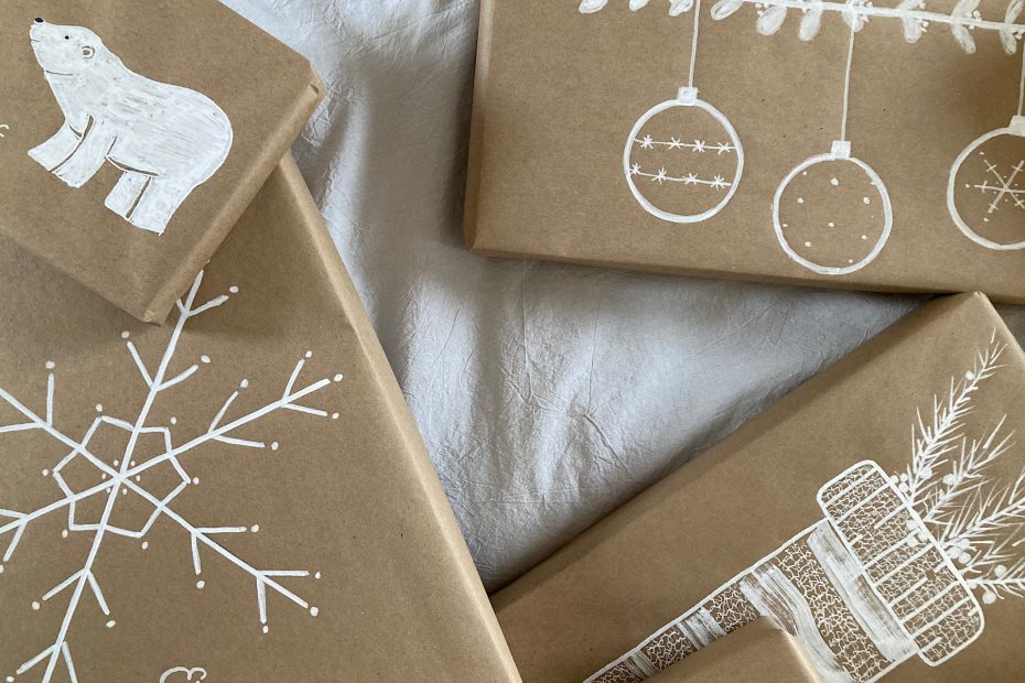 craft paper gift wrap with chalk marker