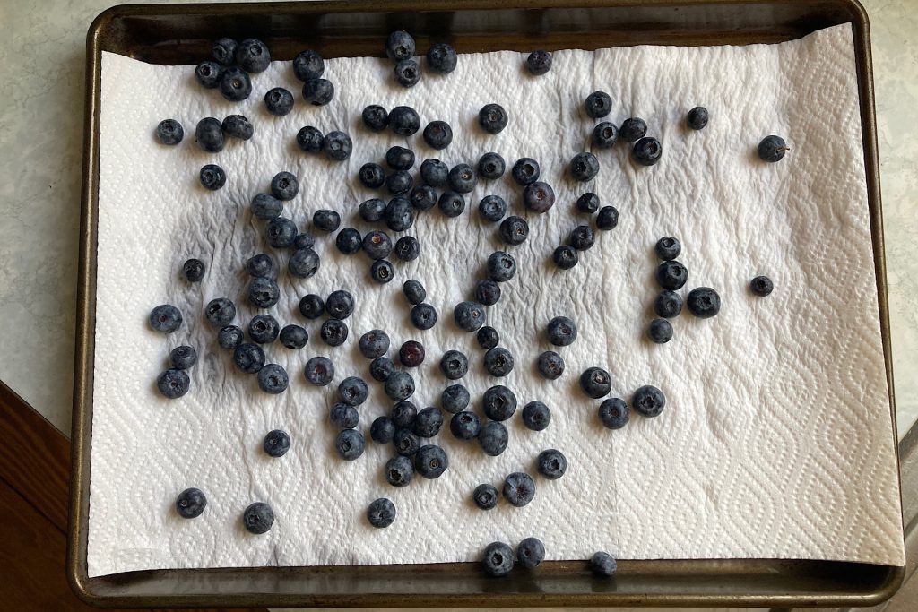 drying blueberries on a paper towel