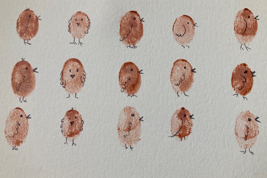 fingerprint bird art practice closeup