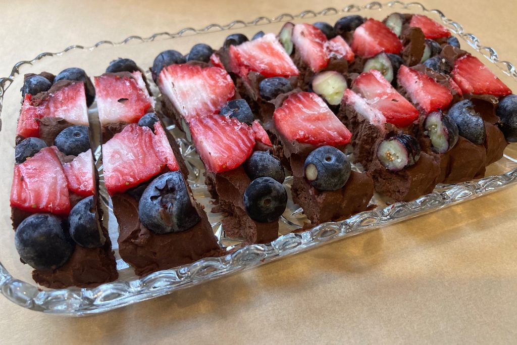 Healthy no-bake chocolate banana freezer bars on serving dish