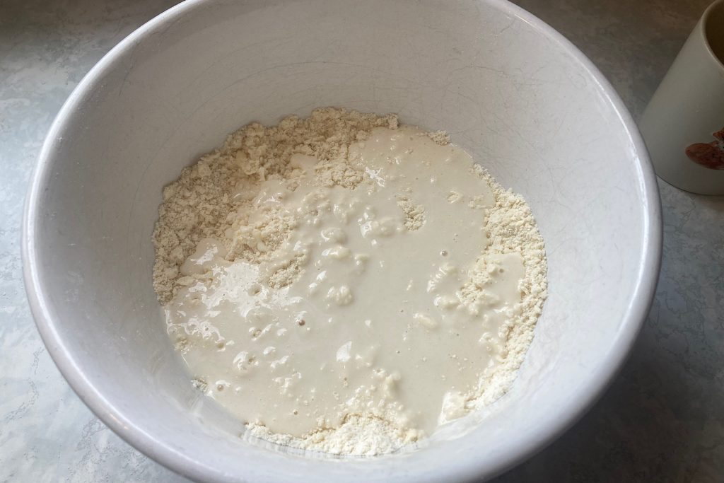 liquid added to dry ingredients for pie crust