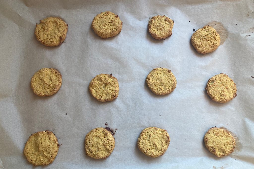baked sweet potato / chickpea flour dog biscuit rounds