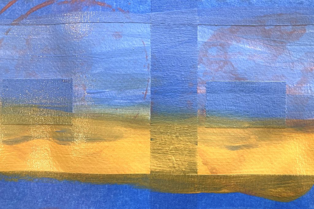 blue and yellow acrylic paint stripes blended together